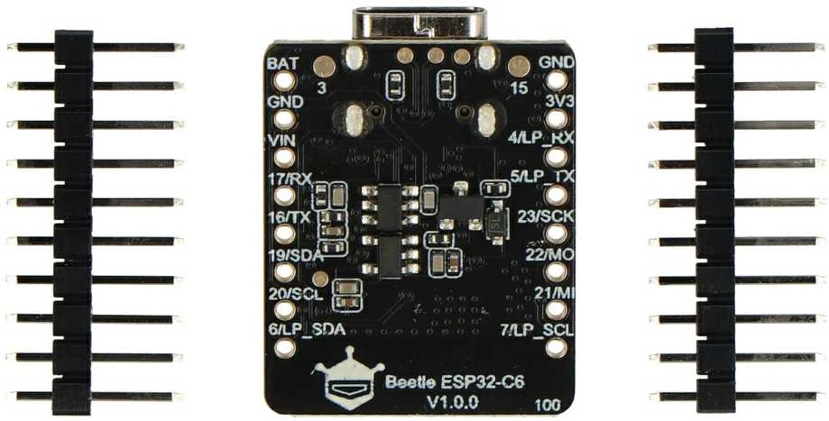 Beetle ESP32-C6 kūrimo plokštė ir kaiščių jungtys