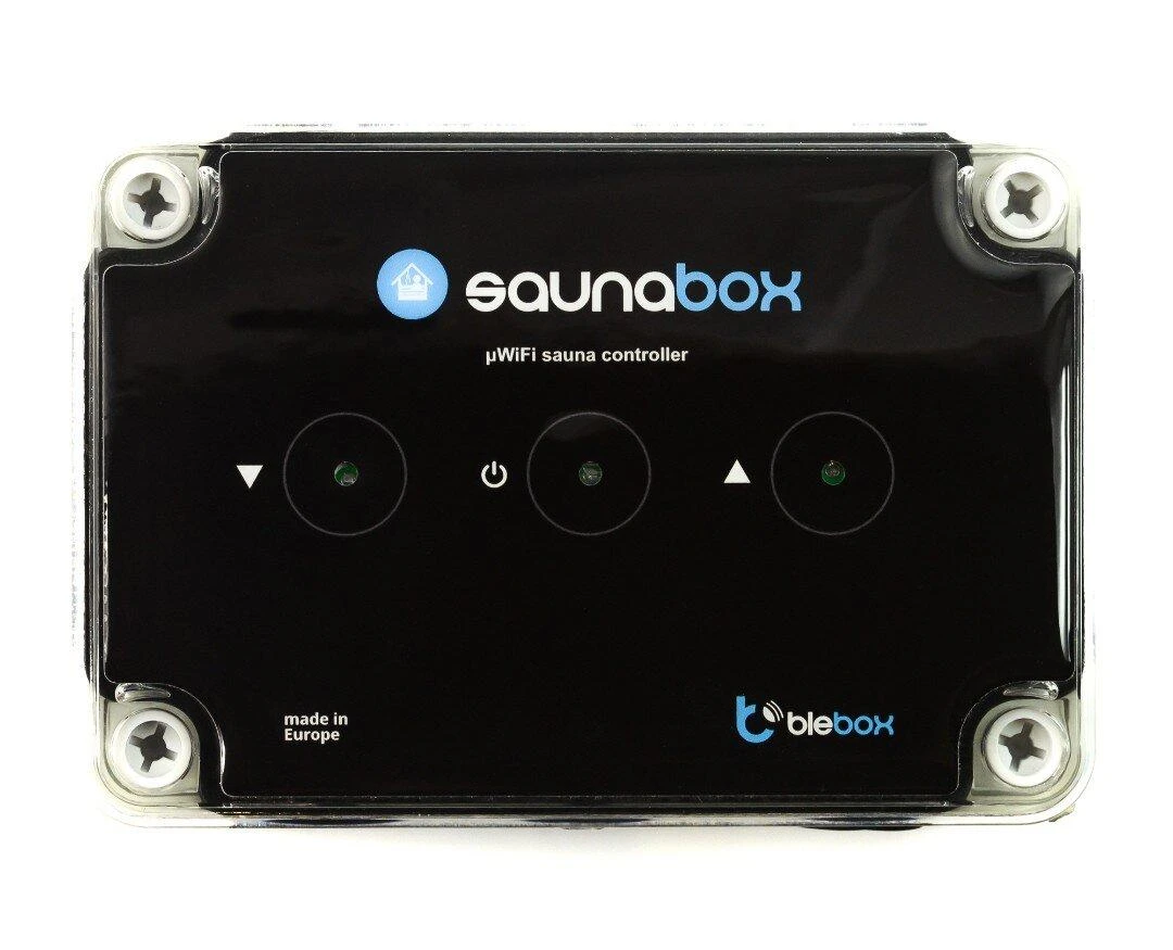 BleBox SaunaBox juodas valdymo blokas su sensoriniais mygtukais