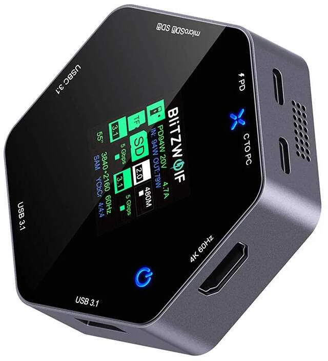 Blitzwolf 8in1 prijungimo stotelė BW-TH16 USB 100W LCD Smart Ekranas