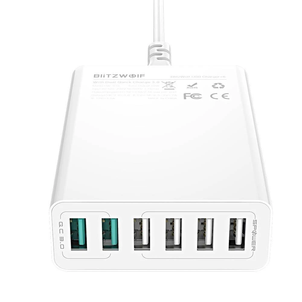 Blitzwolf BW-S15 įkroviklis 6x USB, QC 3.0, 60 W (baltas)