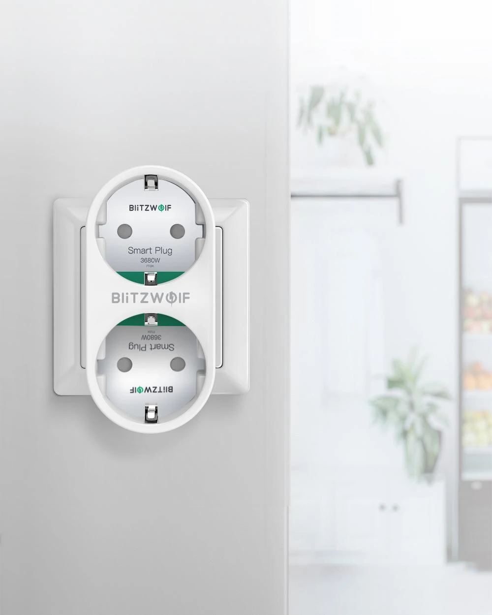 BlitzWolf išmanusis prietaisas su dviem lizdais ir energijos vartojimo matavimo funkcija WIFI 3680W