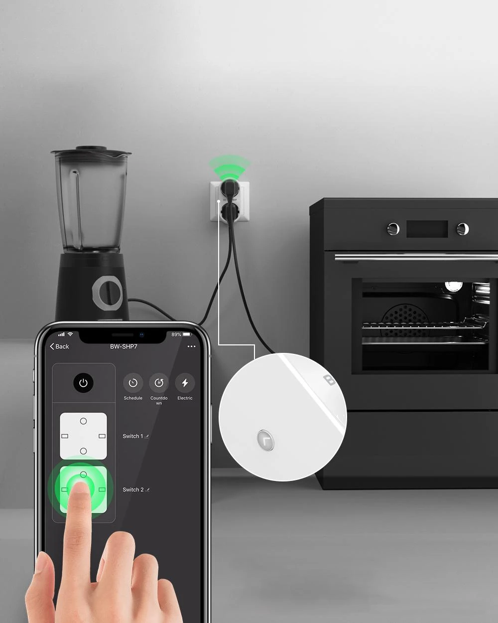 BlitzWolf išmanusis prietaisas su dviem lizdais ir energijos vartojimo matavimo funkcija WIFI 3680W