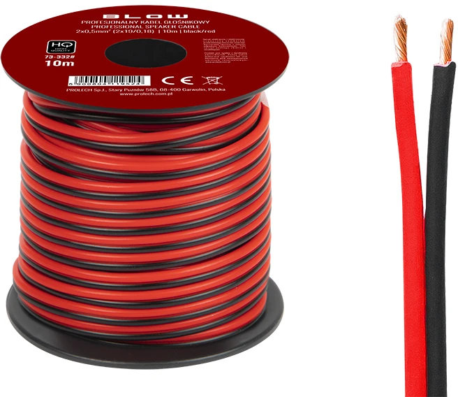 Blow Garsiakalbio kabelis 2x0.50mm juodas-raudonas 10m