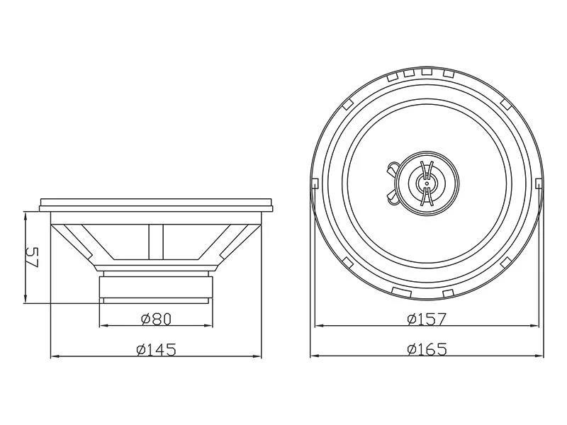 Automobilinio garsiakalbio R-165 matmenų schema