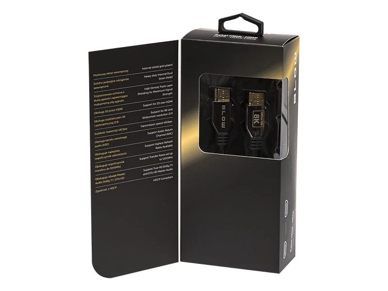 Blow 8K HDMI laido pakuotė su techninėmis specifikacijomis