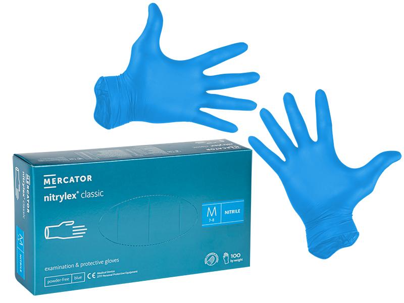 MERCATOR MEDICAL nitrylex® classic mėlynas Nitrilinės tyrimo ir apsauginės pirštinės (M dydžio, be pudros) - 100vnt/1dėžutė