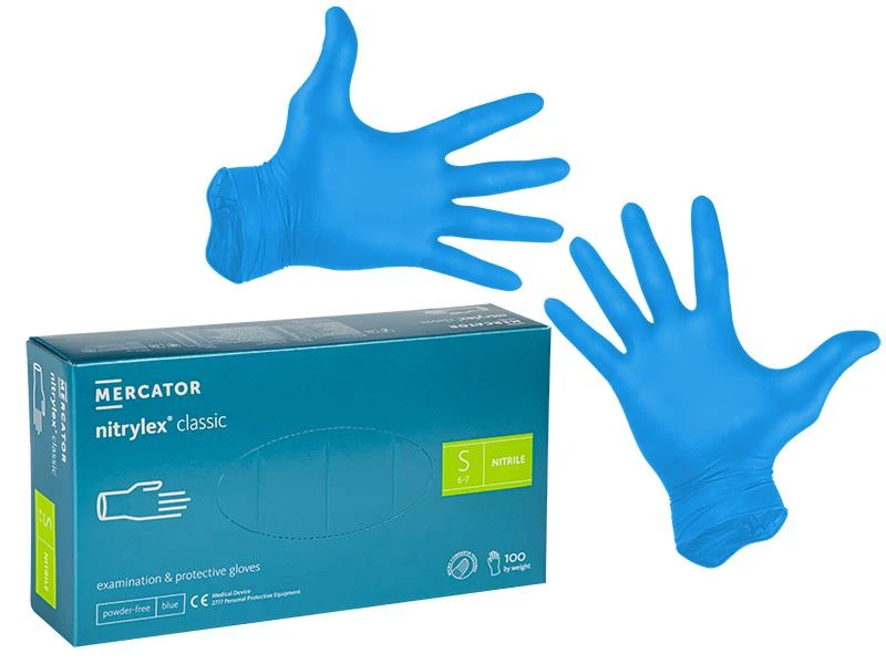 Mercator Vienkartinės pirštinės NITRYLEX Classic, nitrilinės, nepudruotos, mėlynos spalvos, S, 100 vnt.