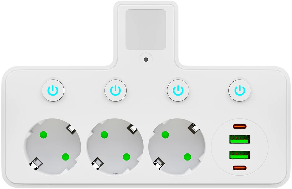 Blow PS-380 3 lizdų skirstytuvas + 2xUSB + 2xUSB-C su PIR lempa, baltas