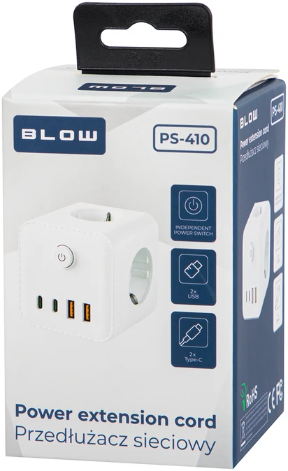 Blow 98-333# Šakotuvas ps-410 4 lizdai+2xusb+2xusb-c balta