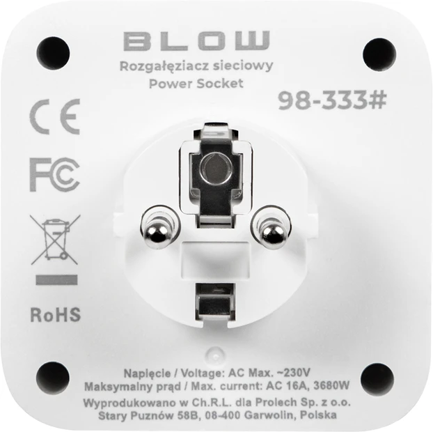 Blow 98-333# Šakotuvas ps-410 4 lizdai+2xusb+2xusb-c balta