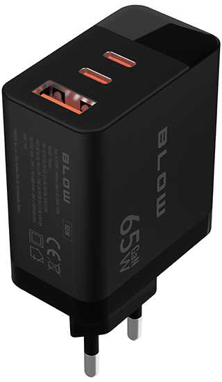 Blow Sieninis įkroviklis USB lizdas + USB-Cx2 PD 65W GAN juodas