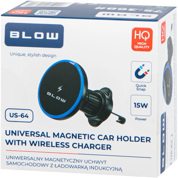 Blow US-64 magnetinis automobilio laikiklis + 15 W indukcinis įkroviklis grotelėms