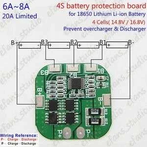4S BMS modulis su laidu sujungimo schema
