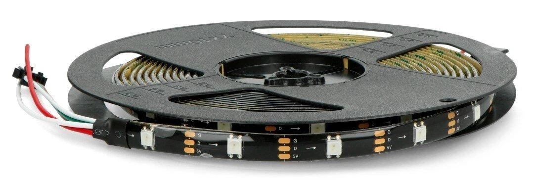 Btf Lighting RGB LED juosta WS2812B - skaitmeninė, adresuota - IP65 30LED/m, 9W/m, 5V - 5m - juoda