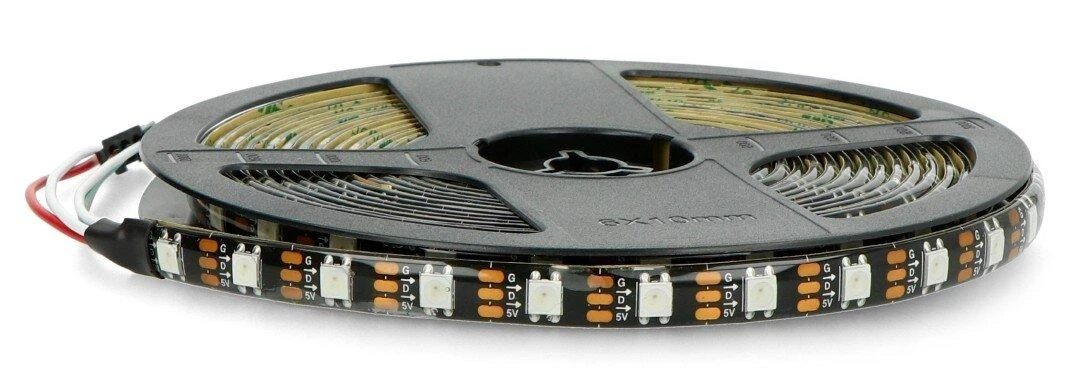 Btf Lighting RGB LED juosta WS2812B - skaitmeninė, adresuota - IP65, 60 LED/m, 18W/m, 5V - 5m - juoda