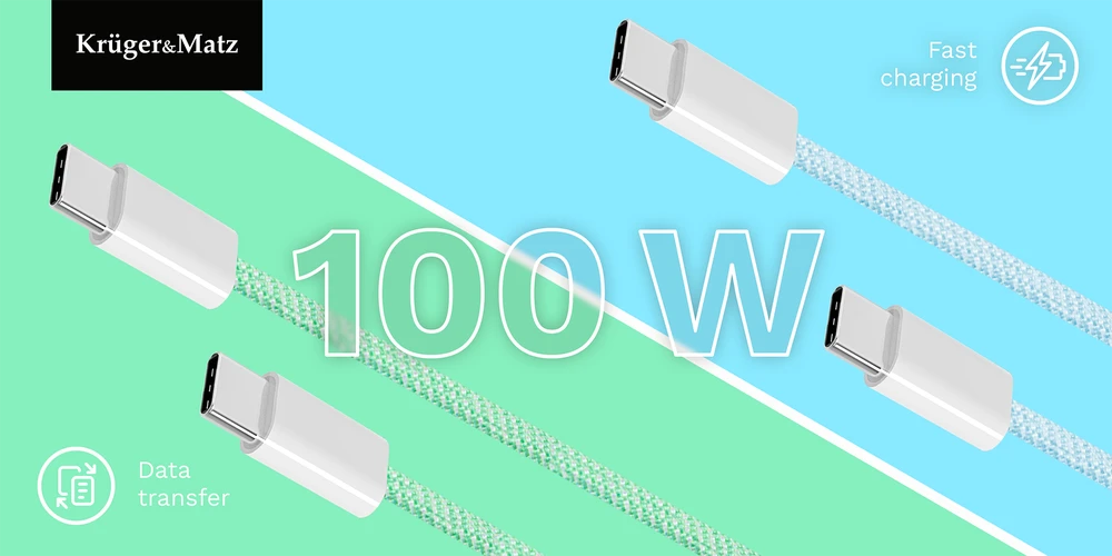 C tipo USB – C tipo USB kabelis 100 W, 1 m Mėlyna Kruger & Matz Basic