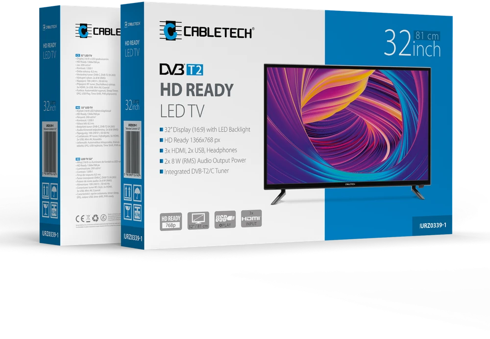Cabletech 32 colių DVB-T2 H.265 HEVC televizorius