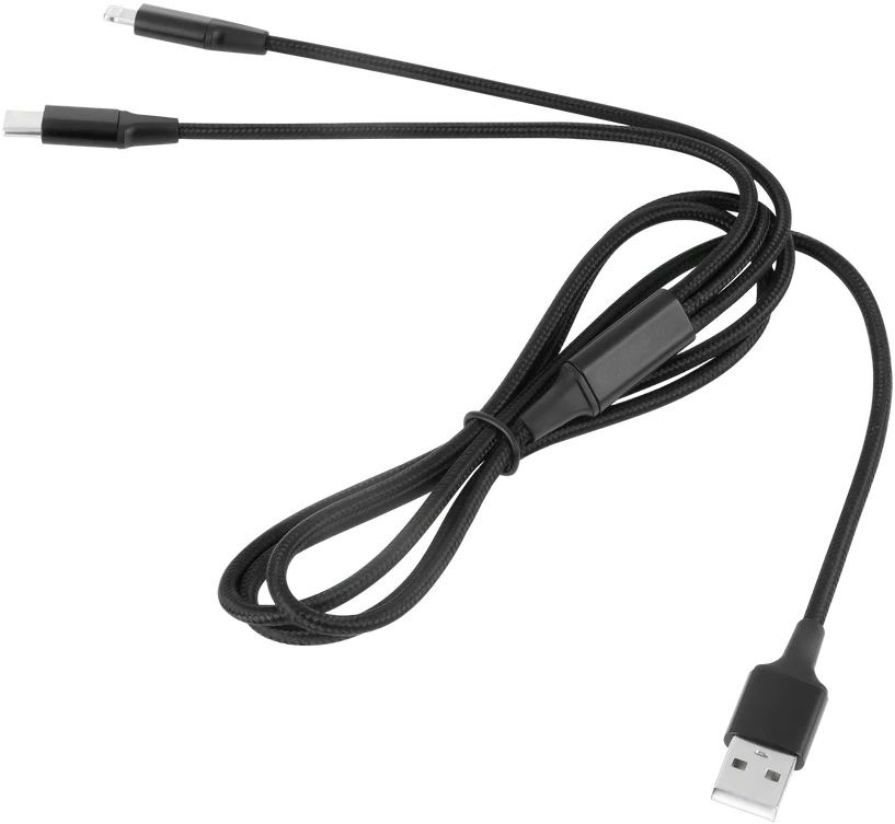 Cabletech Kabelis USB A kištukas - USB C kištukas/Lightning kištukas (2in1) 1m