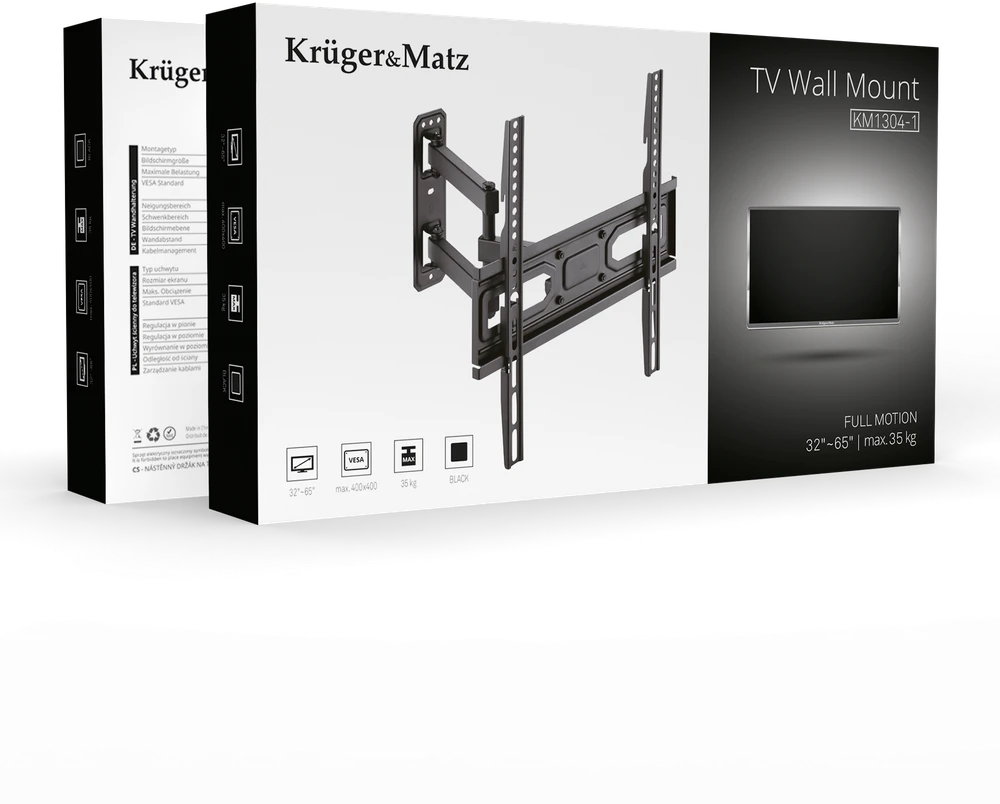 Kruger & Matz „KrugerMatz“ sieninis laikiklis LED televizoriui, 32–65 colių, juodas (vertikalus ir horizontalus reguliavimas)