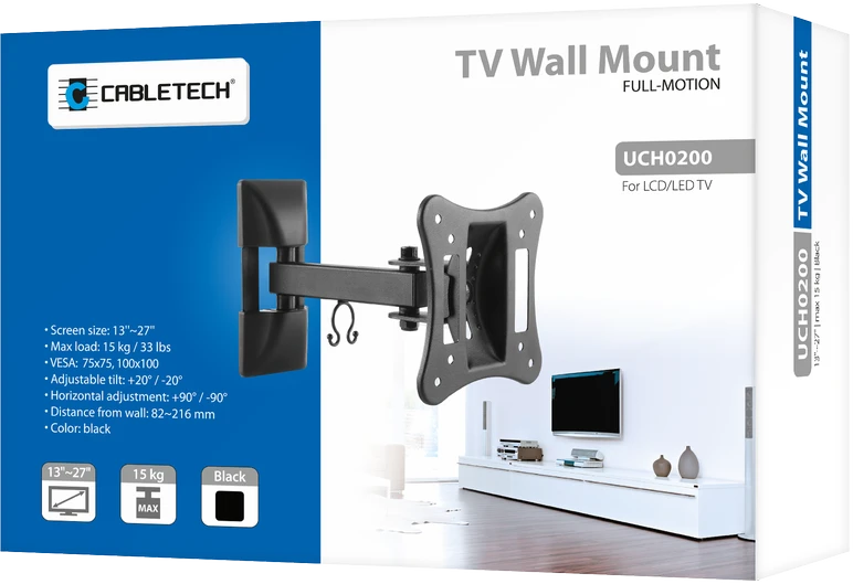 Cabletech Sieninis laikiklis 13-27 colių juodas LPA51-111 (vertikalus ir horizontalus reguliavimas)