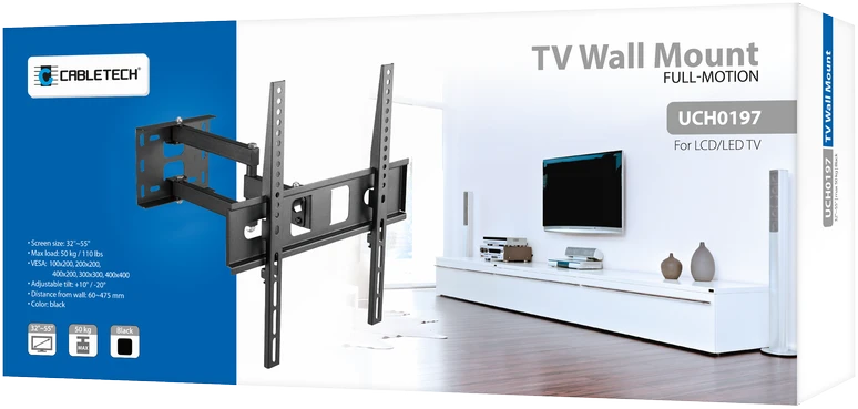 Cabletech Universalus sieninis laikiklis LED televizoriui (32-55") vertikaliai ir horizontaliai reguliuojamas