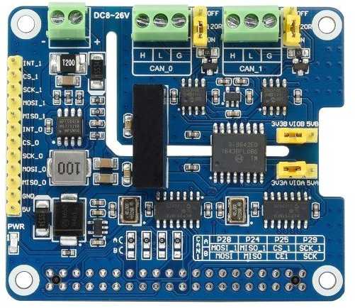 CAN FD Expansion HAT - 2 kanalų izoliuota perdanga CAN FD - skirta Raspberry Pi - Waveshare 17075