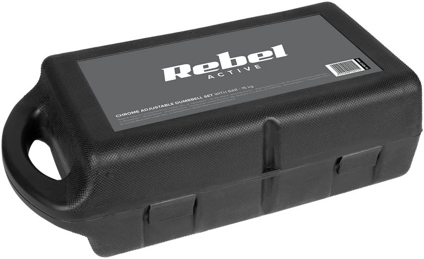 REBEL ACTIVE chromuoti reguliuojamo svorio hanteliai dėkle, 15 kg, su štanga