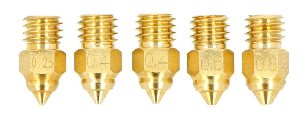 Creality MK-ST žalvarinis antgalis 0.25mm/0.4mm/0.6mm/0.8mm - plastikas 1.75mm - žalvaris - 5 vnt