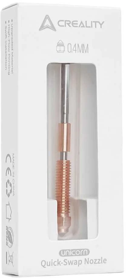Creality Unicorn Quick-Swap 0.4 mm antgalis – 1.75 mm siūlelis – titanas, varis ir grūdintas plienas