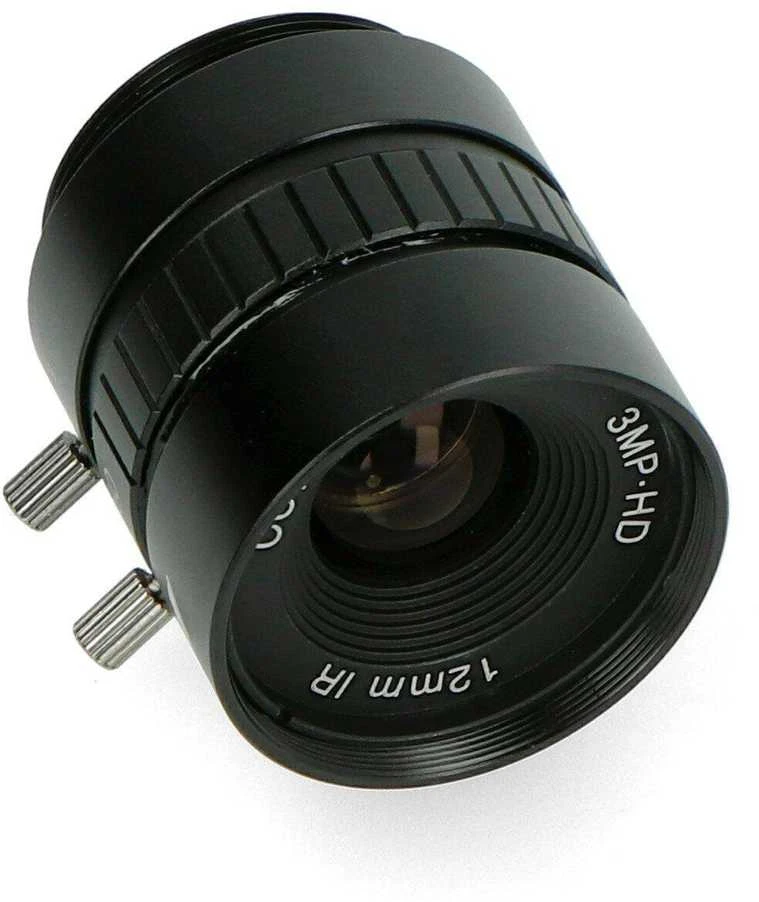 Juodas 12mm CS-Mount objektyvas su reguliavimo varžtais