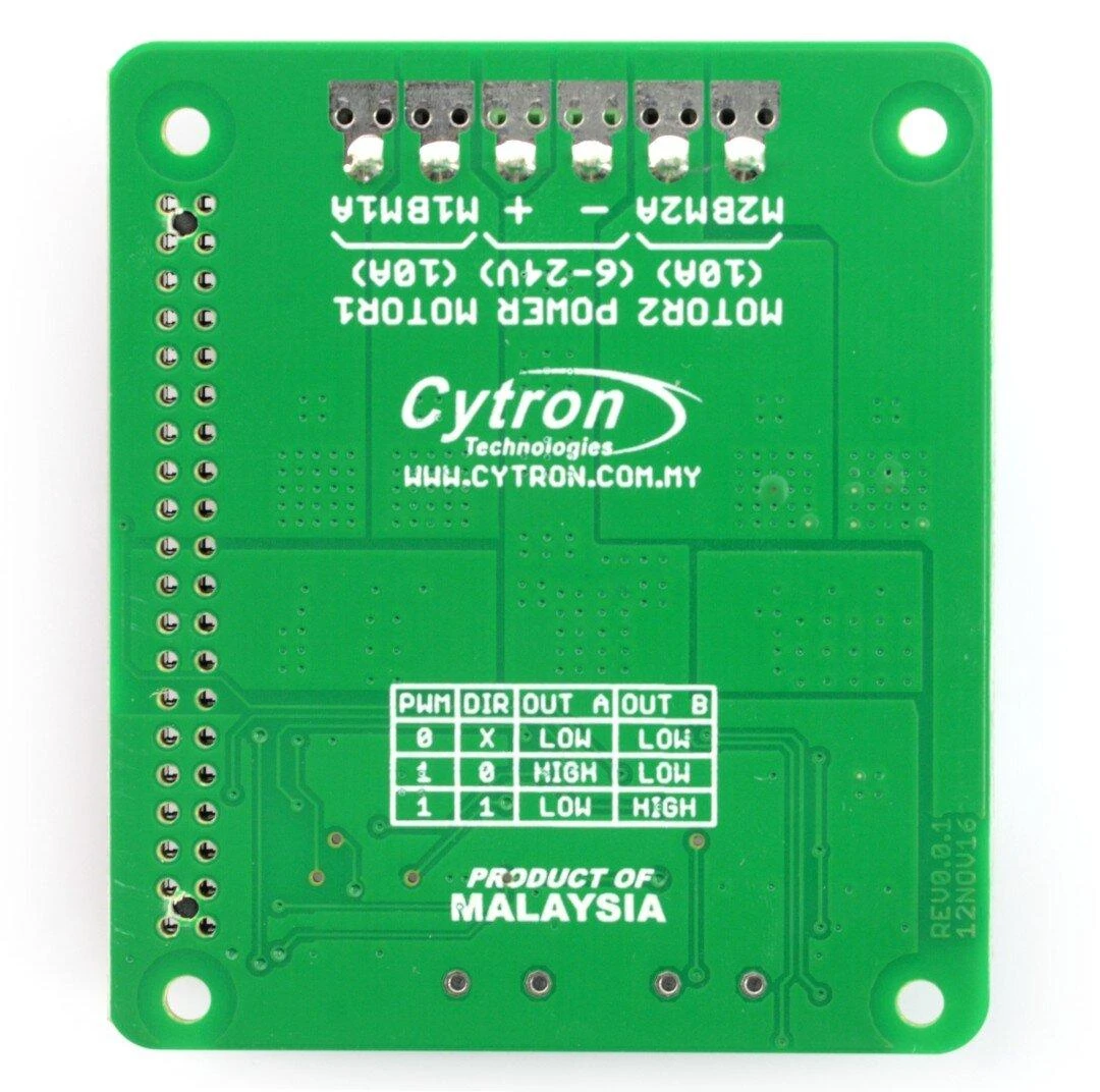 Cytron HAT-MDD10 - dviejų kanalų DC variklio valdiklis 24V/10A - Raspberry Pi priedėlis