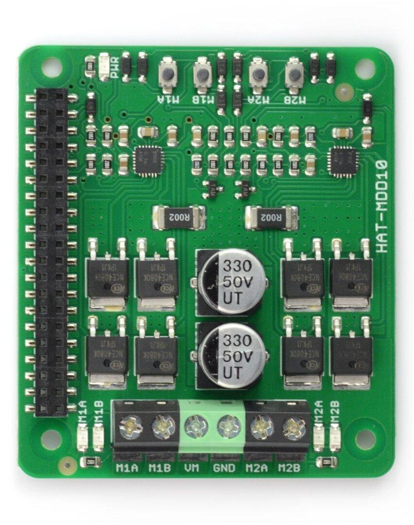 Cytron HAT-MDD10 - dviejų kanalų DC variklio valdiklis 24V/10A - Raspberry Pi priedėlis