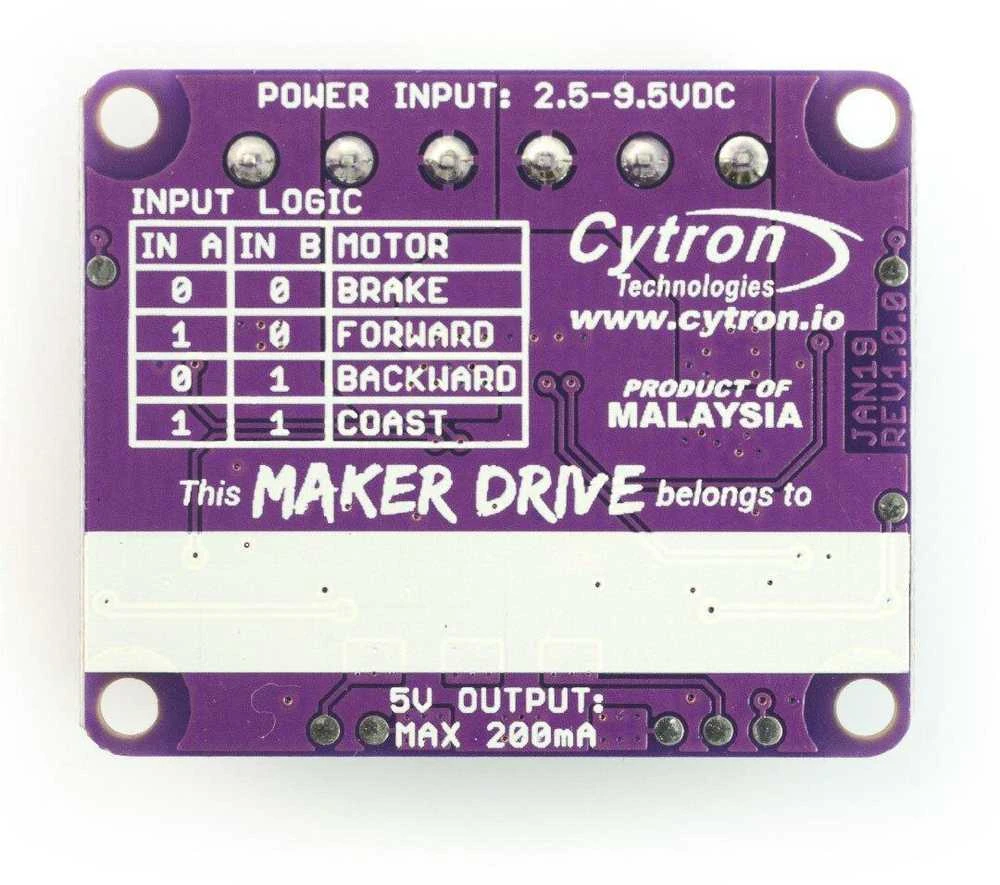 Cytron Maker Drive MX1508 - dviejų kanalų variklio valdiklis 9.5V/1A