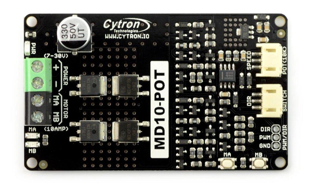 Cytron MD10-POT - DC variklių valdiklis 30V/10A + jungiklis + potenciometras