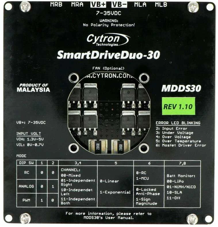 Cytron SmartDriveDuo MDDS30 - dviejų kanalų DC variklio valdiklis - 7V-35V/30A