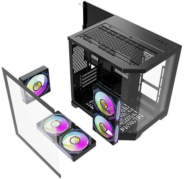 Darkflash Darflash FT350 kompiuterio dėklas + 5 aRGB ventiliatoriai (juodi)