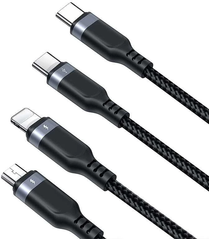 „Joyroom Multi-Use Series S-A18 4in1 USB-A - USB-C / USB-C / Lightning / mikro USB kabelis 1,2 m - juodas