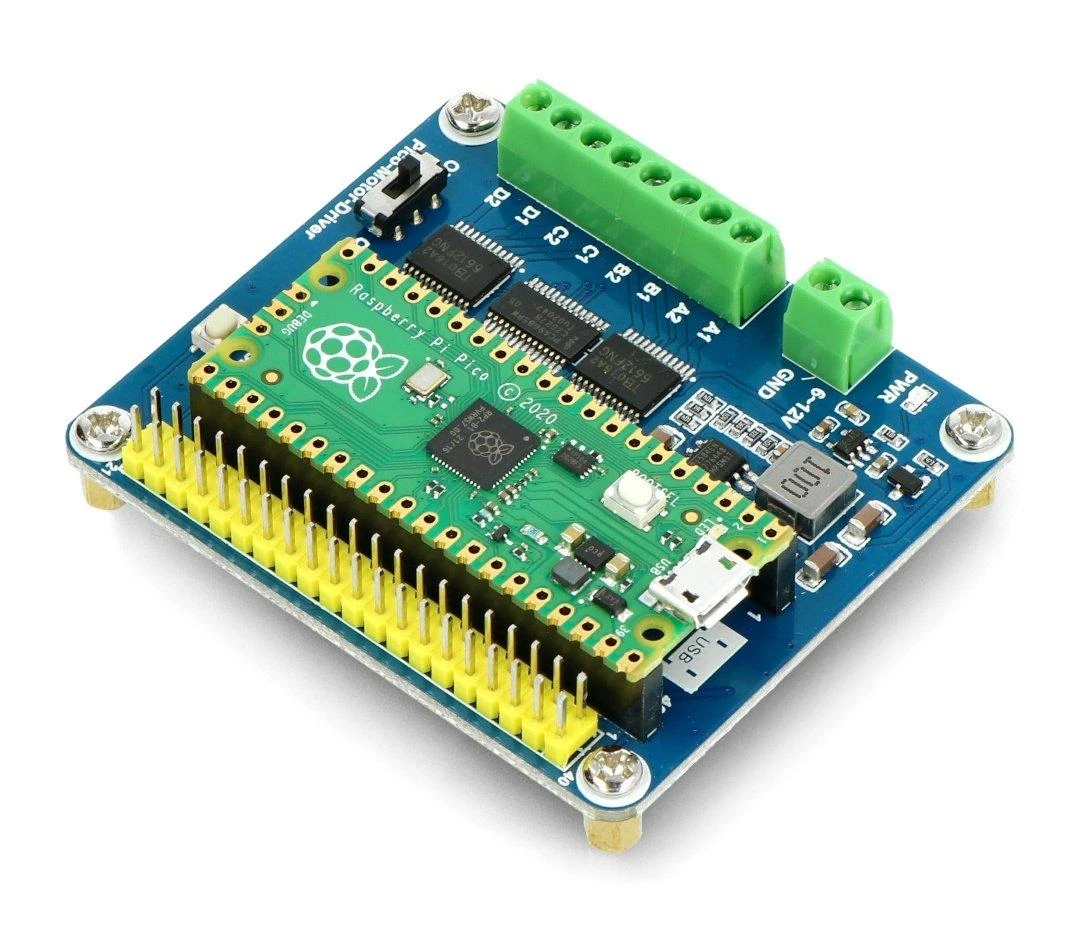 Waveshare keturių kanalų variklių valdiklis su Raspberry Pi Pico