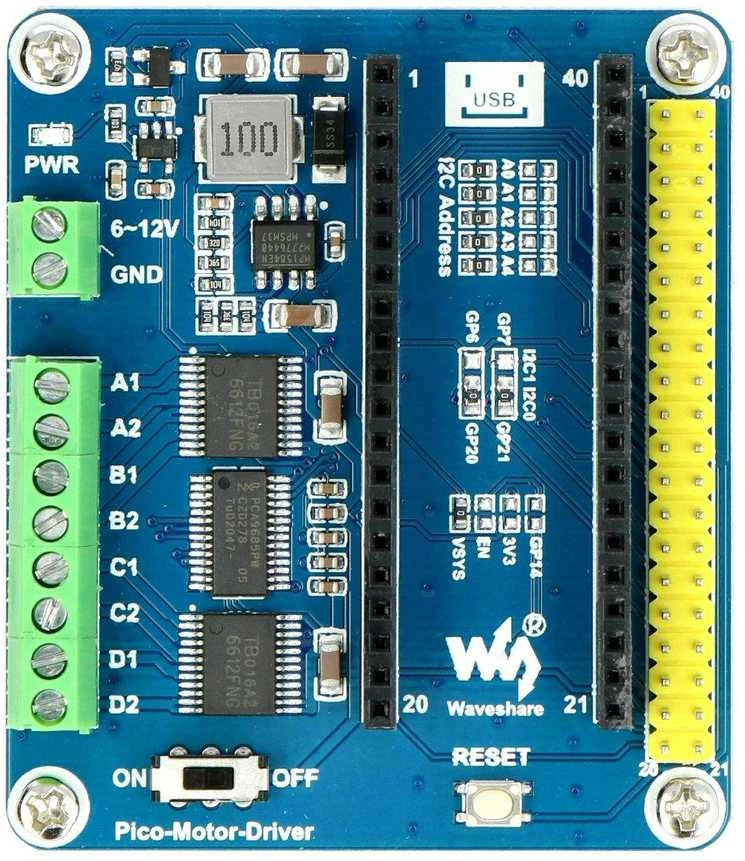 DC variklio valdiklio modulis - keturių kanalų - priedėlis skirtas Raspberry Pi Pico - Waveshare 19764