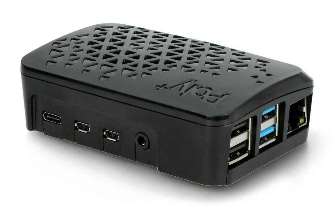 Dėklas skirtas Raspberry Pi 4B - Argon Poly + su mini ventiliatoriumi - juodas