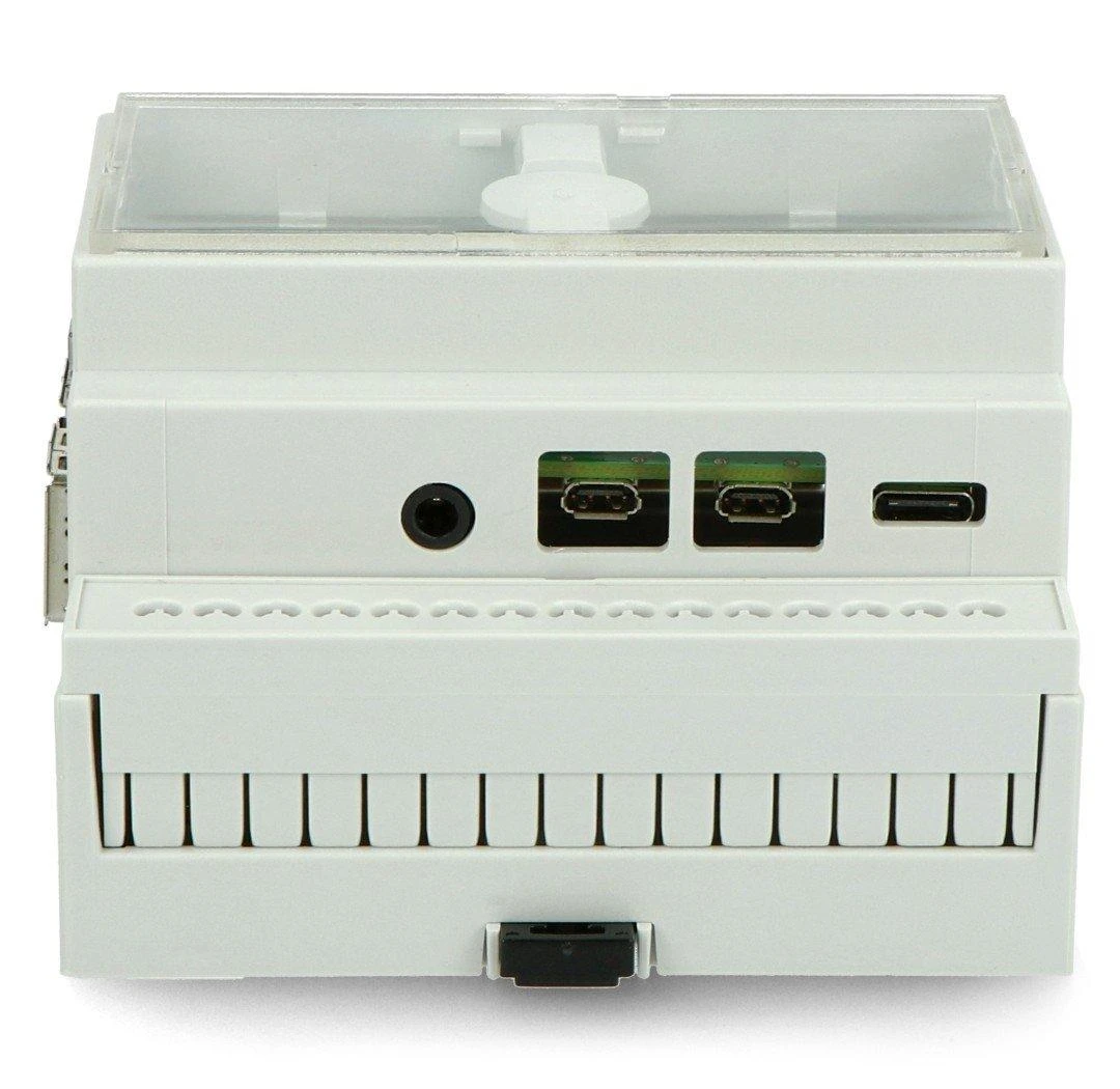Raspberry Pi 4B DIN dėklas - priekinė jungčių pusė