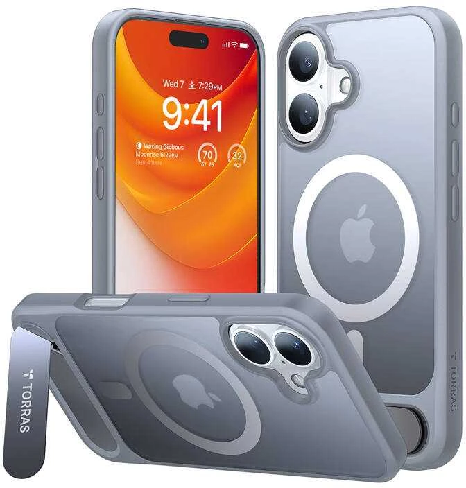 Dėklas Torras Pstand serija su iPhone 16 Plus (titano pilka)