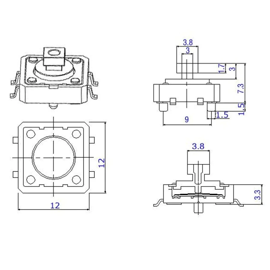 Oem Arduino mygtukų rinkinys 25vnt - jungiklis 12x12x7.3mm aprašymas - Prekės nuotrauka