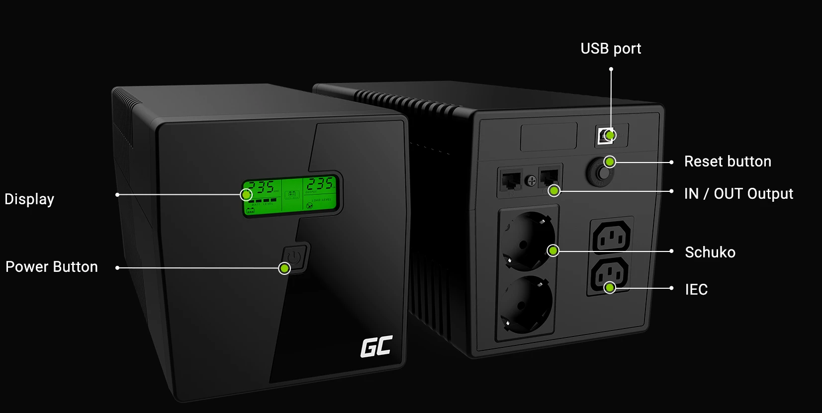 Green Cell Žalias Cell Žalias Cell UPS Microsine 2000VA LCD aprašymas - Prekės nuotrauka