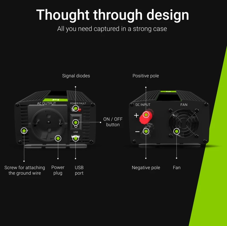 Green Cell Žalias Cell Inverteris 12V/230V 3000W/6000W Sinusinė išėjimo įtampa Žalias Cell aprašymas - Prekės nuotrauka