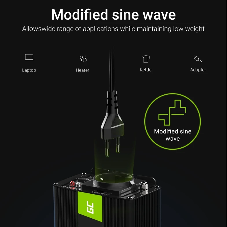 Green Cell Žalias Cell Inverteris 12V/230V 300W/600W Modifikuota sinusinė išėjimo įtampa Žalias Cell aprašymas - Prekės nuotrauka