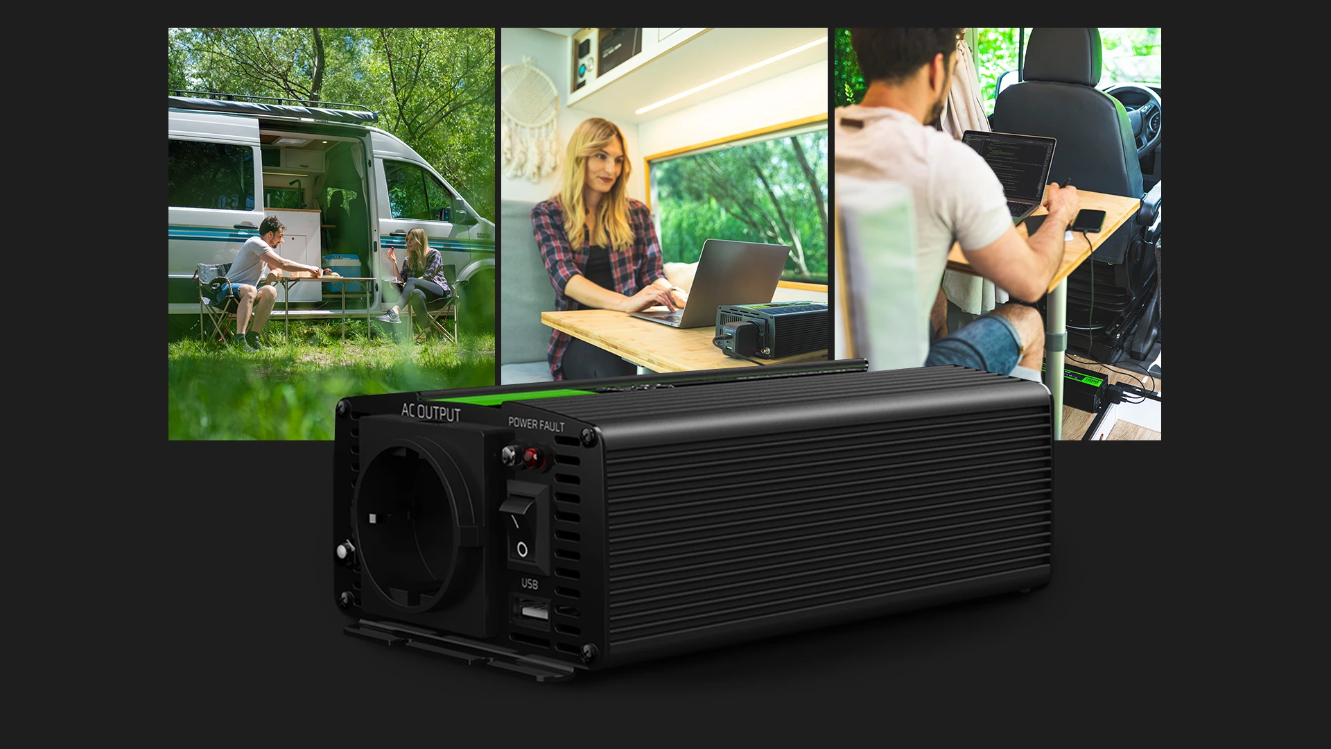 Green Cell Žalias Cell Inverteris Žalias Cell PRO 12V 230V 500W/1000W sinusinė išėjimo įtampa aprašymas - Prekės nuotrauka