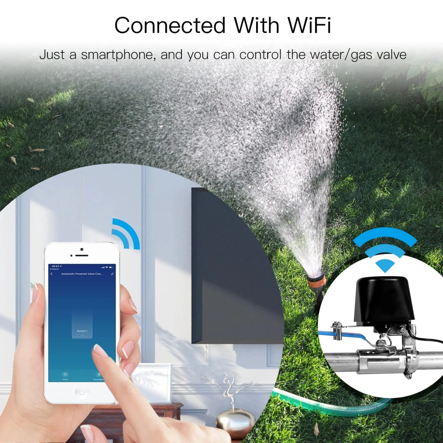 Moes Išmanusis Wi-Fi vandens sklendės valdiklis Tuya / Smart Life - juodas aprašymas - Prekės nuotrauka