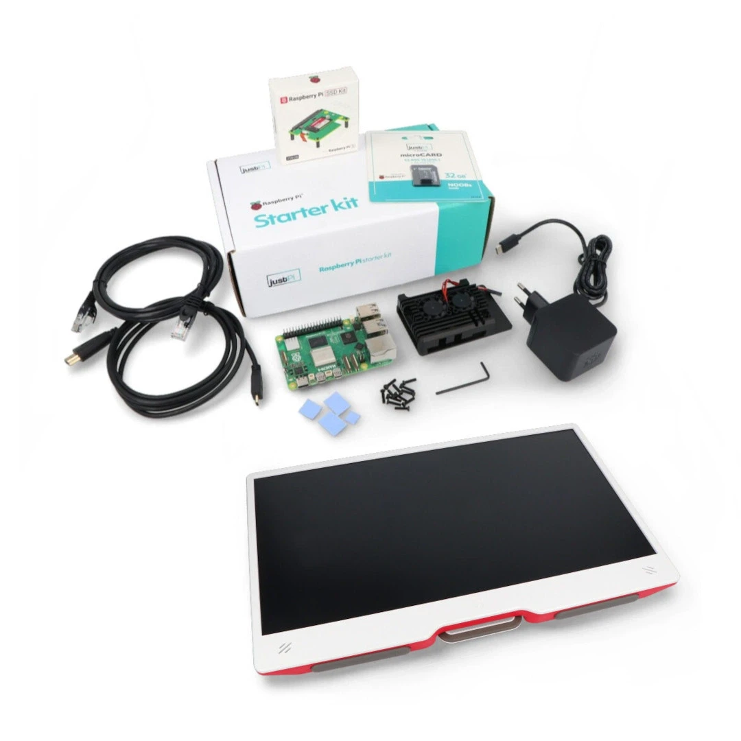 justPi Pro rinkinys su Raspberry Pi 5 8 GB + SSD + monitoriumi + 32 GB Micro SD + priedais aprašymas - Prekės nuotrauka