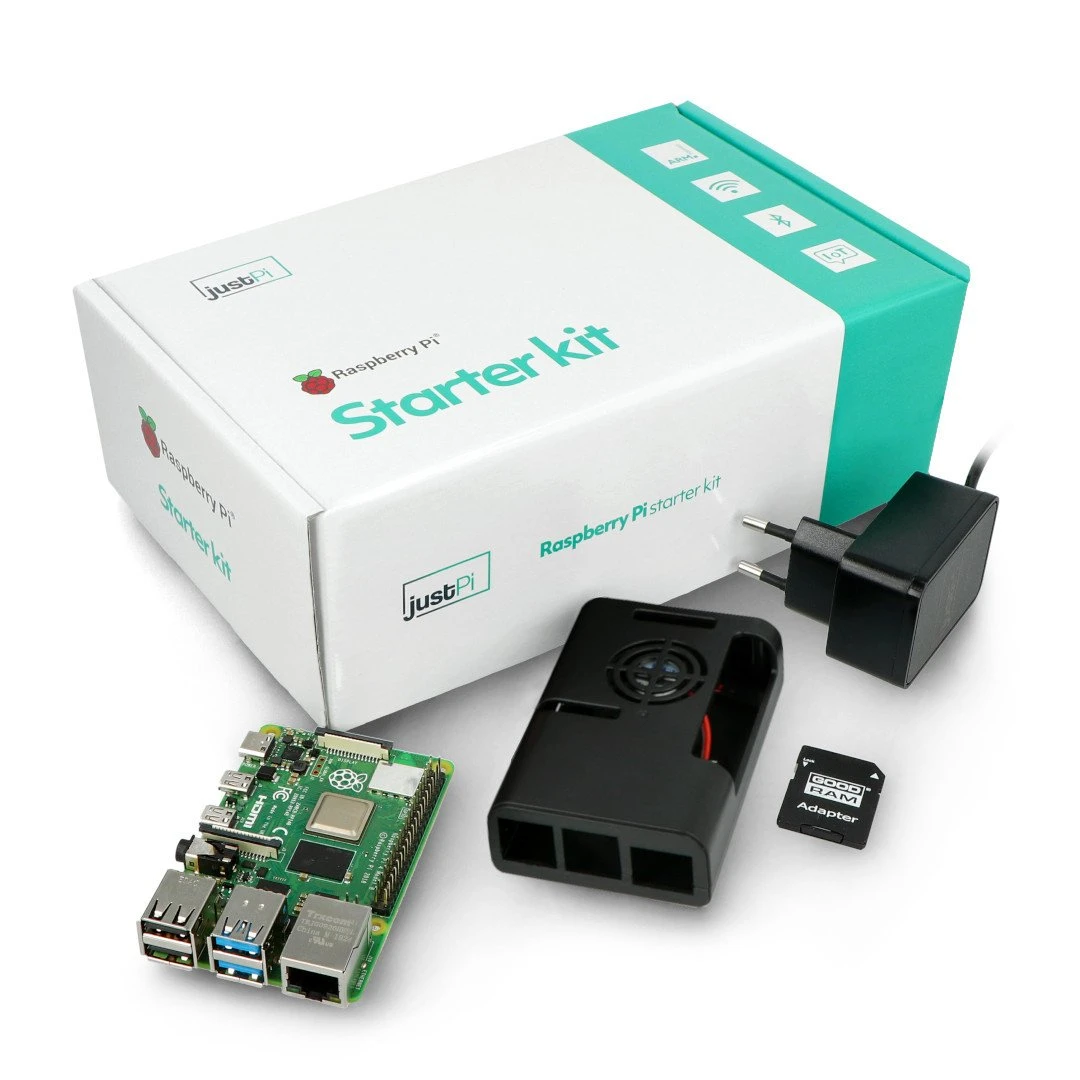 justPi rinkinys su Raspberry Pi 4B WiFi 8GB RAM + 32GB Micro SD + priedai aprašymas - Prekės nuotrauka